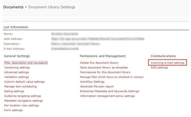 Incoming email settings